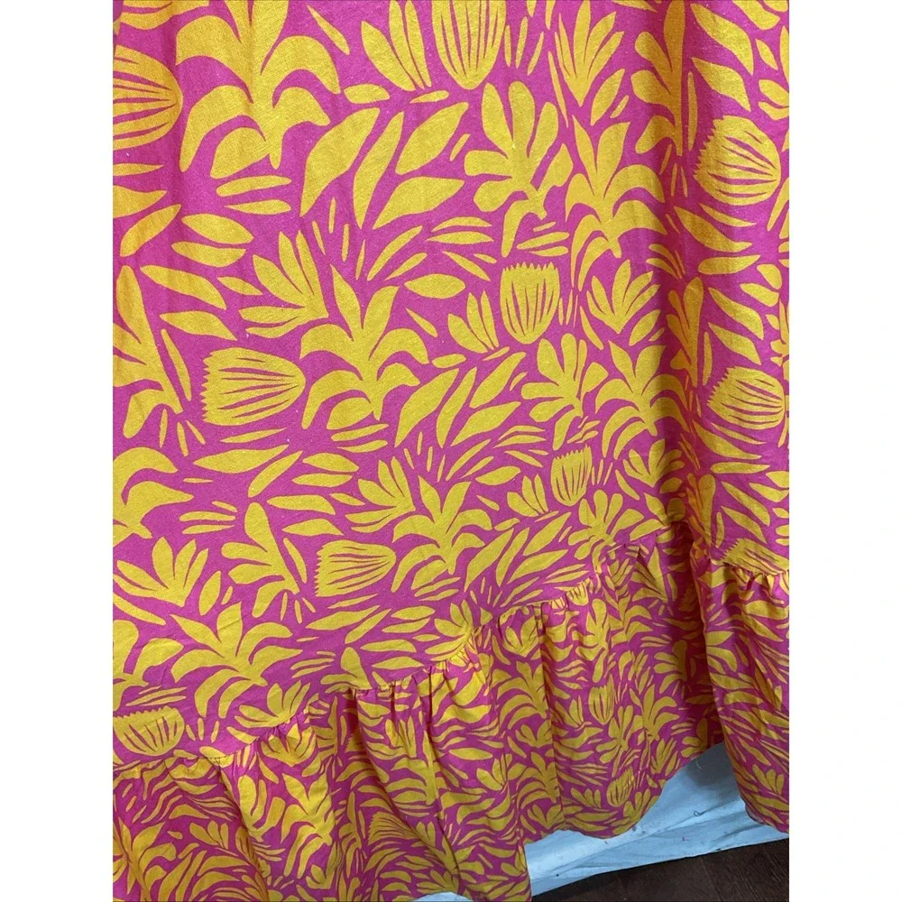 Palms Away scoop neck floral pink oversized tiered Maxi Dress Farm Rio vibes MED